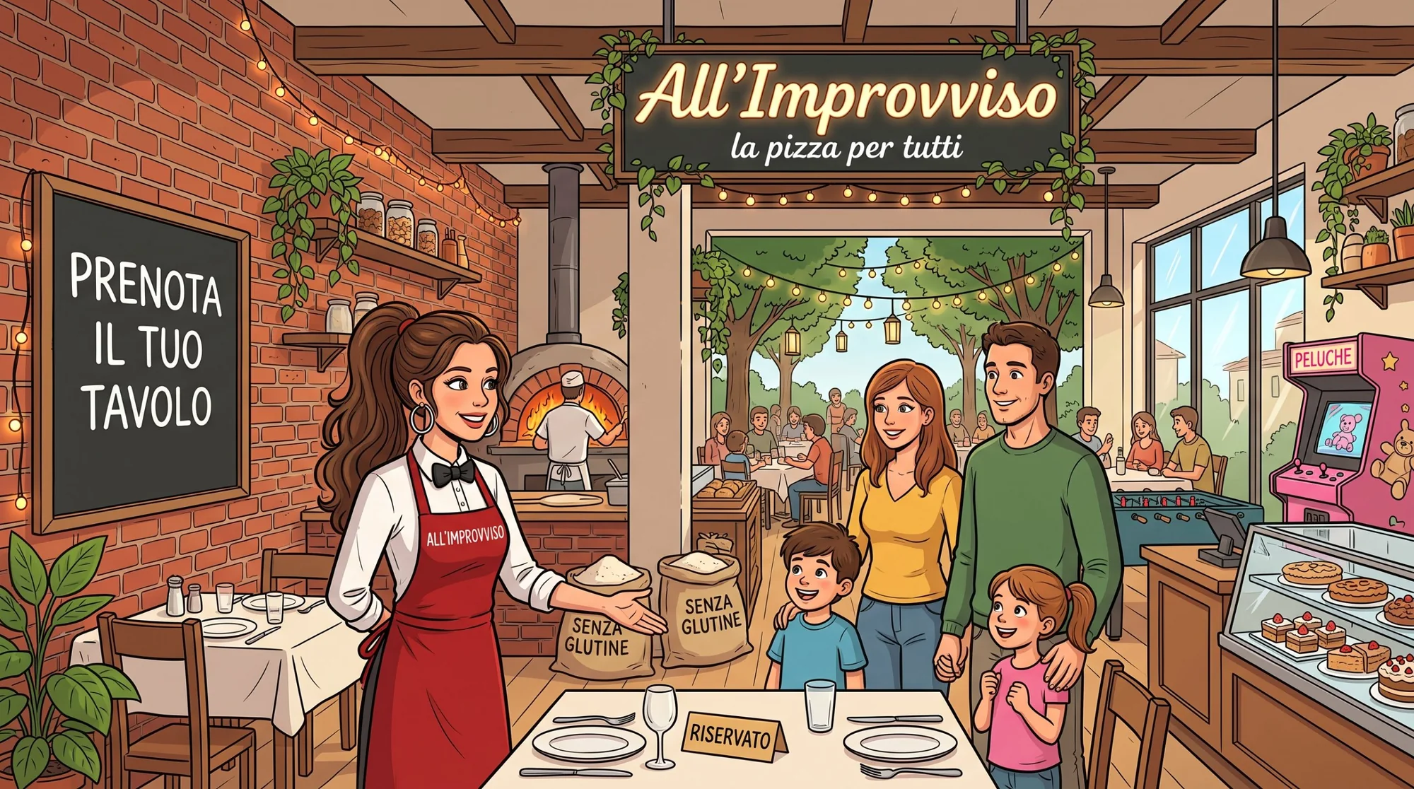 La sala apparecchiata di All'Improvviso, pizzeria senza glutine a Livorno dove prenotare un tavolo